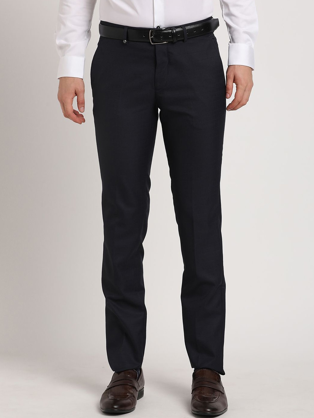 

Turtle Men Tailored Slim Fit Mid-Rise Formal Trousers, Navy blue