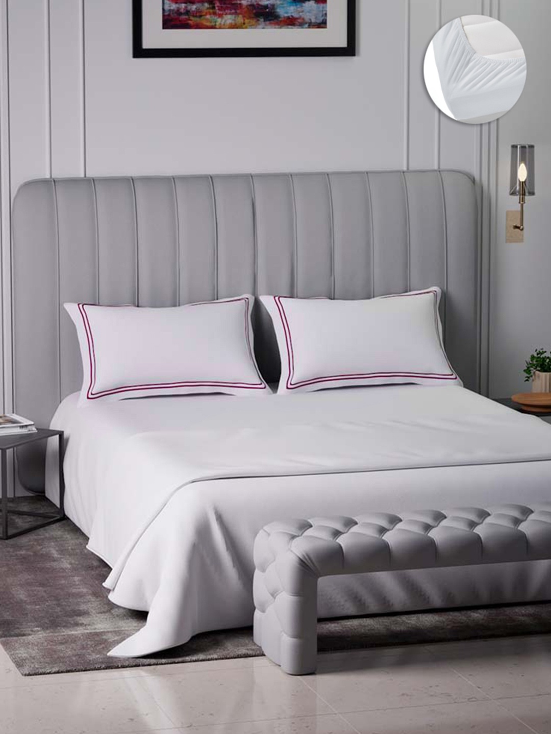 

Mulberry Living White & Pink 400 TC Cotton King Bedsheet 1.98 m x 1.82 m