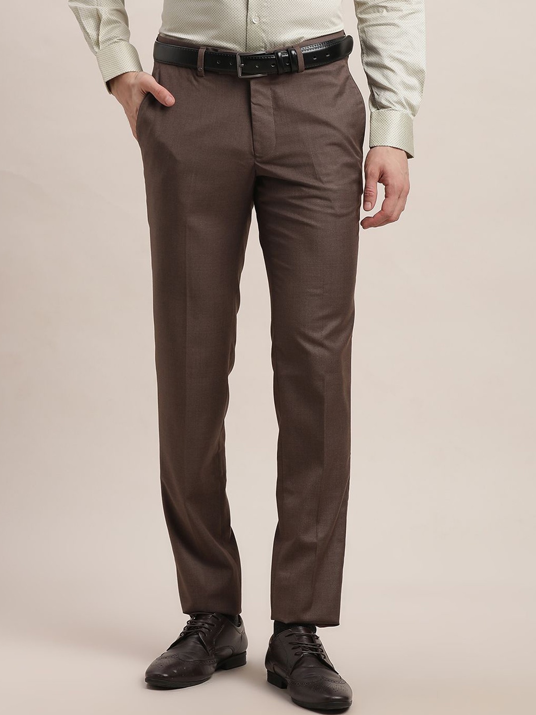 

Turtle Men Tailored Slim Fit Mid-Rise Formal Trousers, Brown
