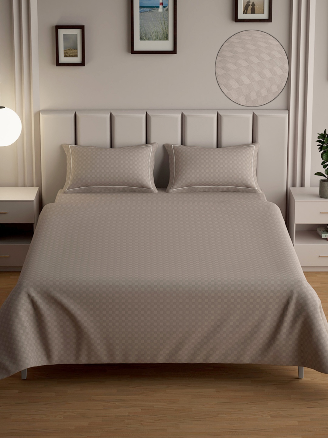

Mulberry Living Camel Brown Printed 300 TC Cotton King Bedsheet Set 2.74 m x 2.74 m