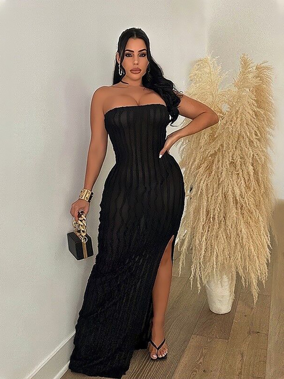 

StyleCast Women Self Design Bodycon Maxi Dress, Black