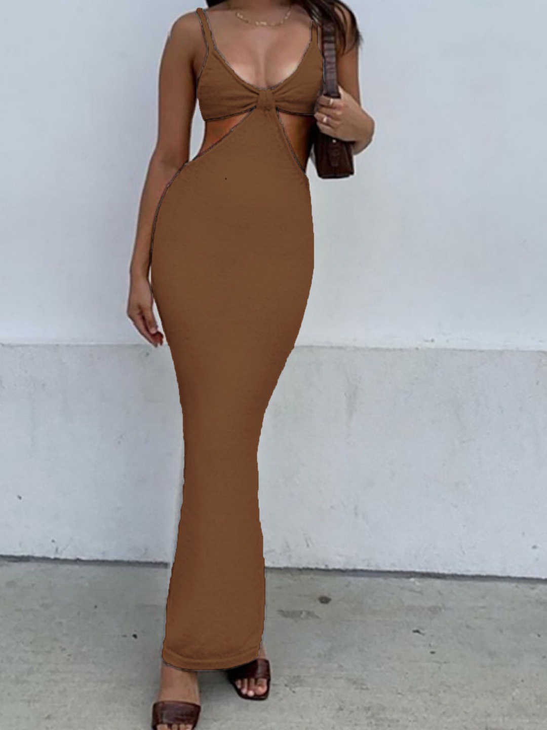 

StyleCast Women Shoulder Straps Cut- Out Detail Maxi Dress, Brown