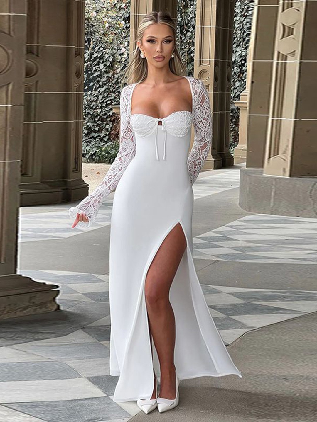 

StyleCast Women Sweetheart Neck Side Silt Maxi Dress, White