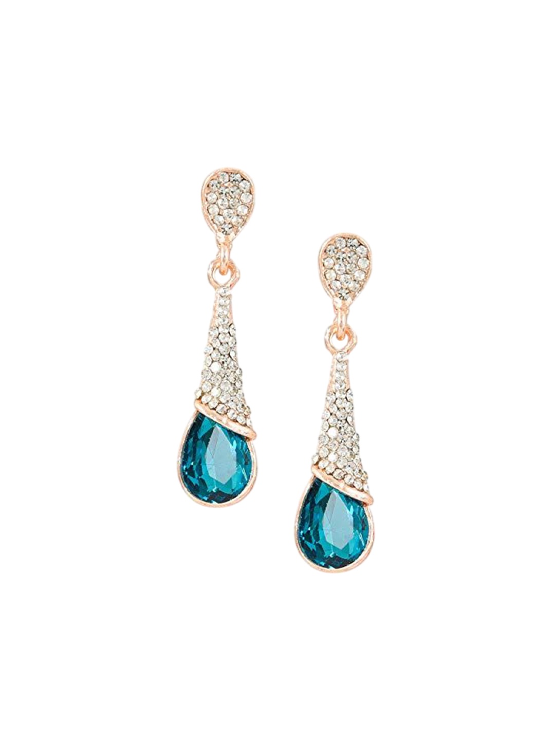 

Kezlin Gold-Plated Cubic Zirconia Studded Contemporary Drop Earrings, Turquoise blue