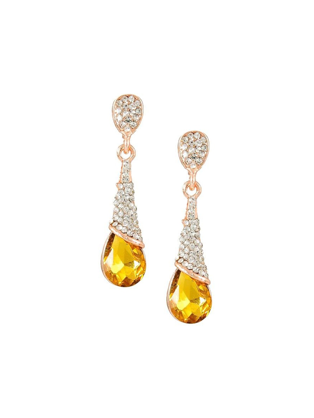 

Kezlin Gold-Plated Cubic Zirconia Studded Contemporary Drop Earrings