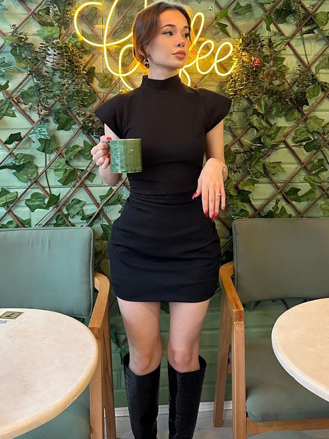 

StyleCast Women High Neck Bodycon Dress, Black
