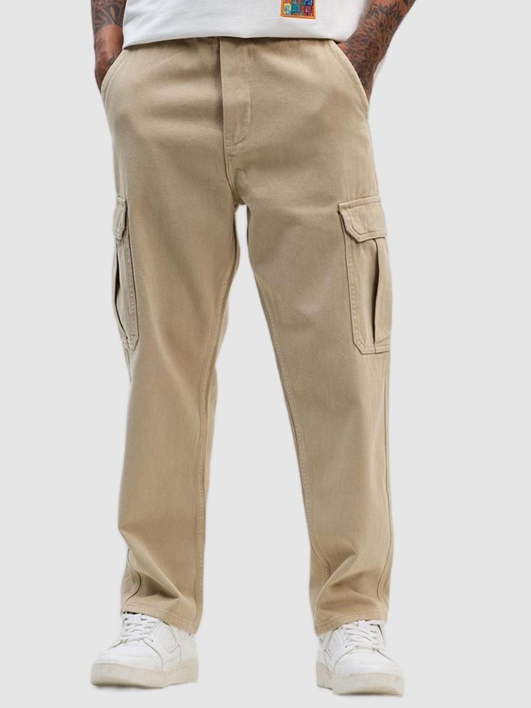 

Snitch Men Loose Relaxed Fit Stretchable Jeans, Beige