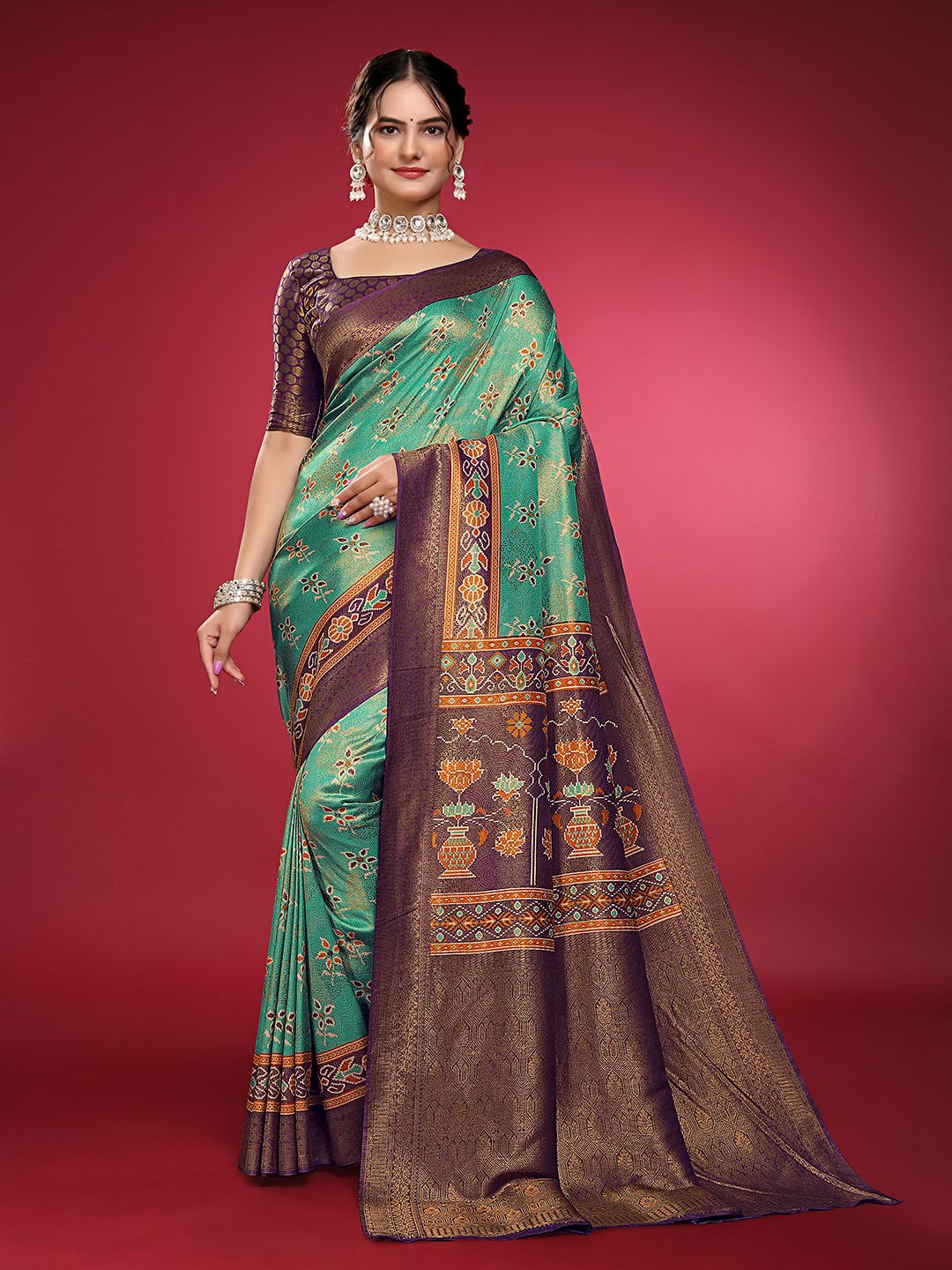 

Aagiri Woven Design Zari Pure Silk Banarasi Saree, Teal