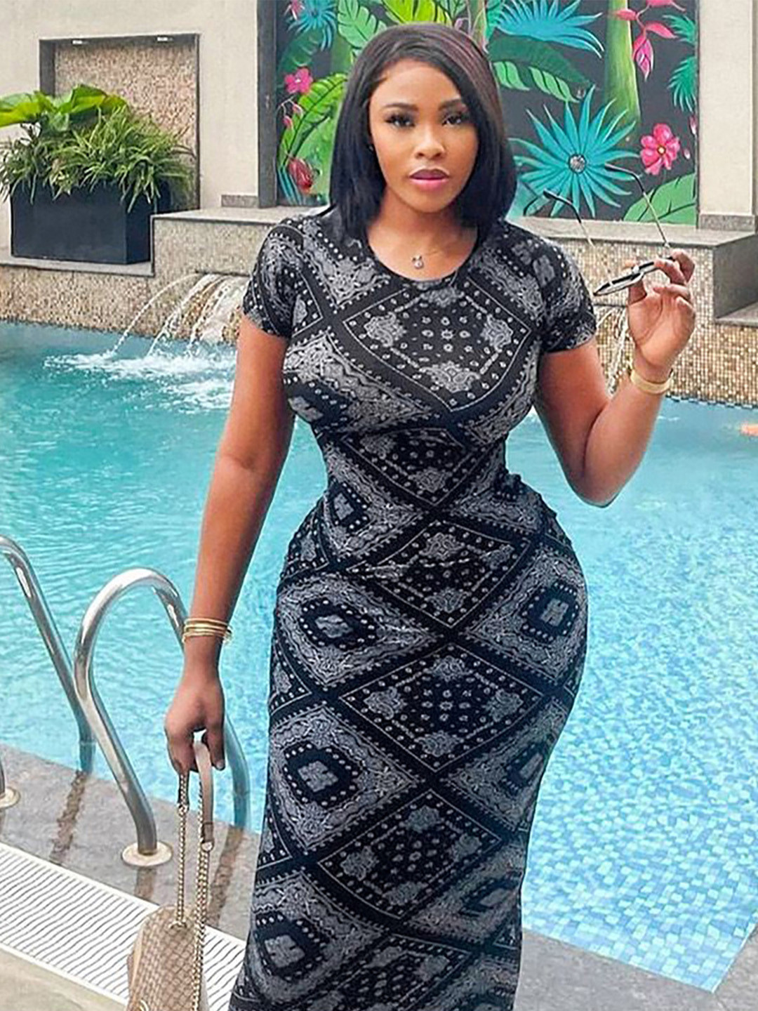 

StyleCast Print Satin Bodycon Dress, Blue