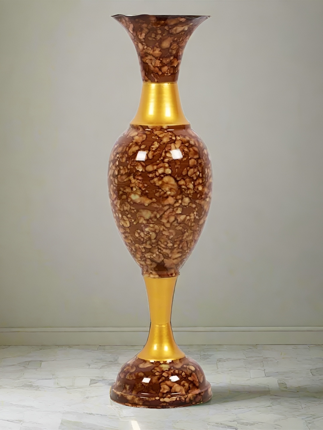 

apka mart Brown Vintage-inspired Patterned Metal Big Flower Vase