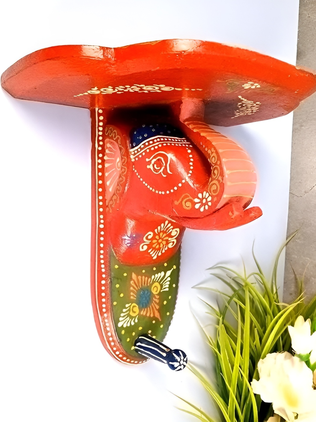 

apka mart Red & Green Elephant Printed Wall Bracket
