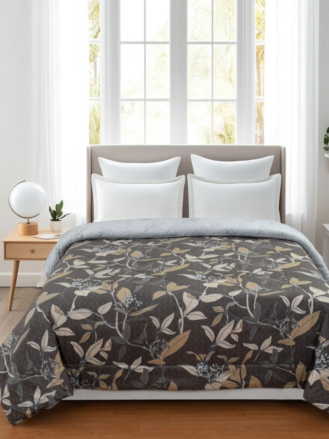 

Florida Kian Charcoal & Green Floral Microfiber Double Bed Comforter