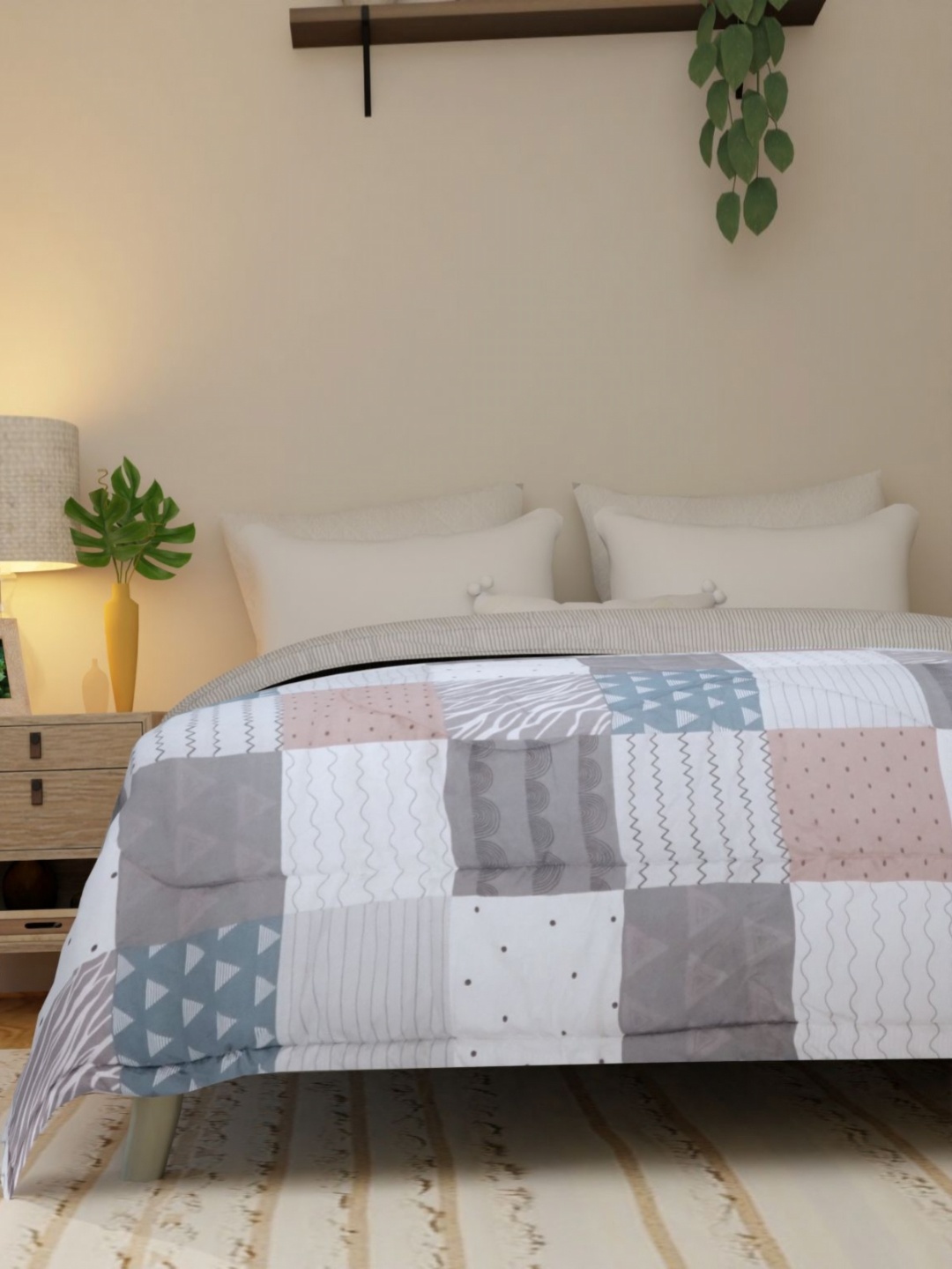 

Florida Flyn White & Blue Geometric Microfiber 800 GSM Double Bed Comforter