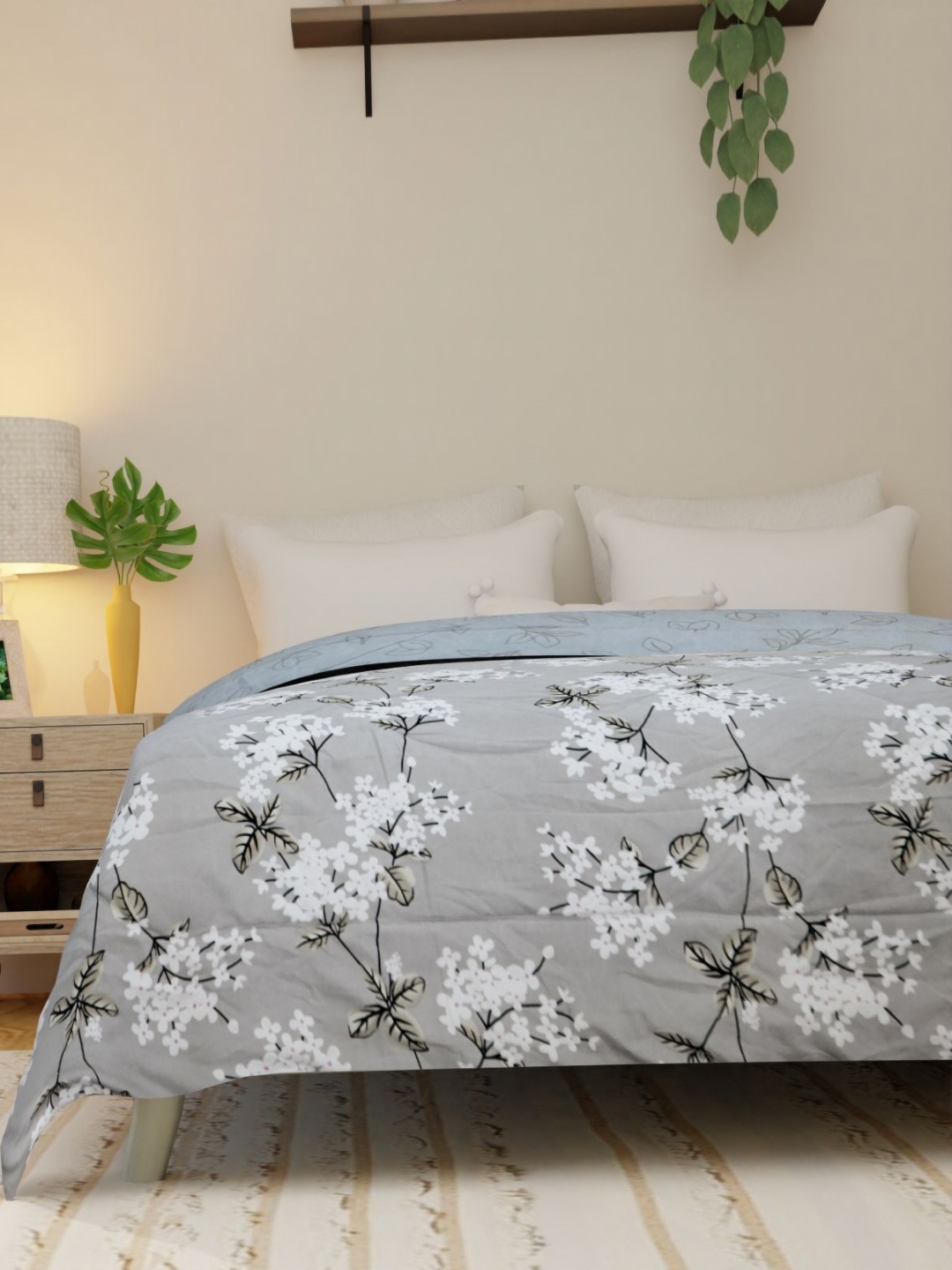 

Florida Kian Grey & White Floral Microfiber 950 GSM Double Bed Comforter