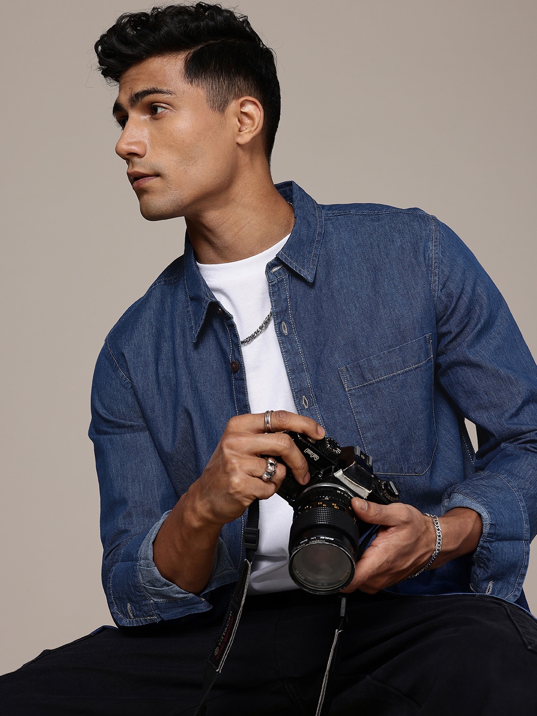 

The Roadster Life Co. Pure Cotton Chambray Casual Shirt, Blue