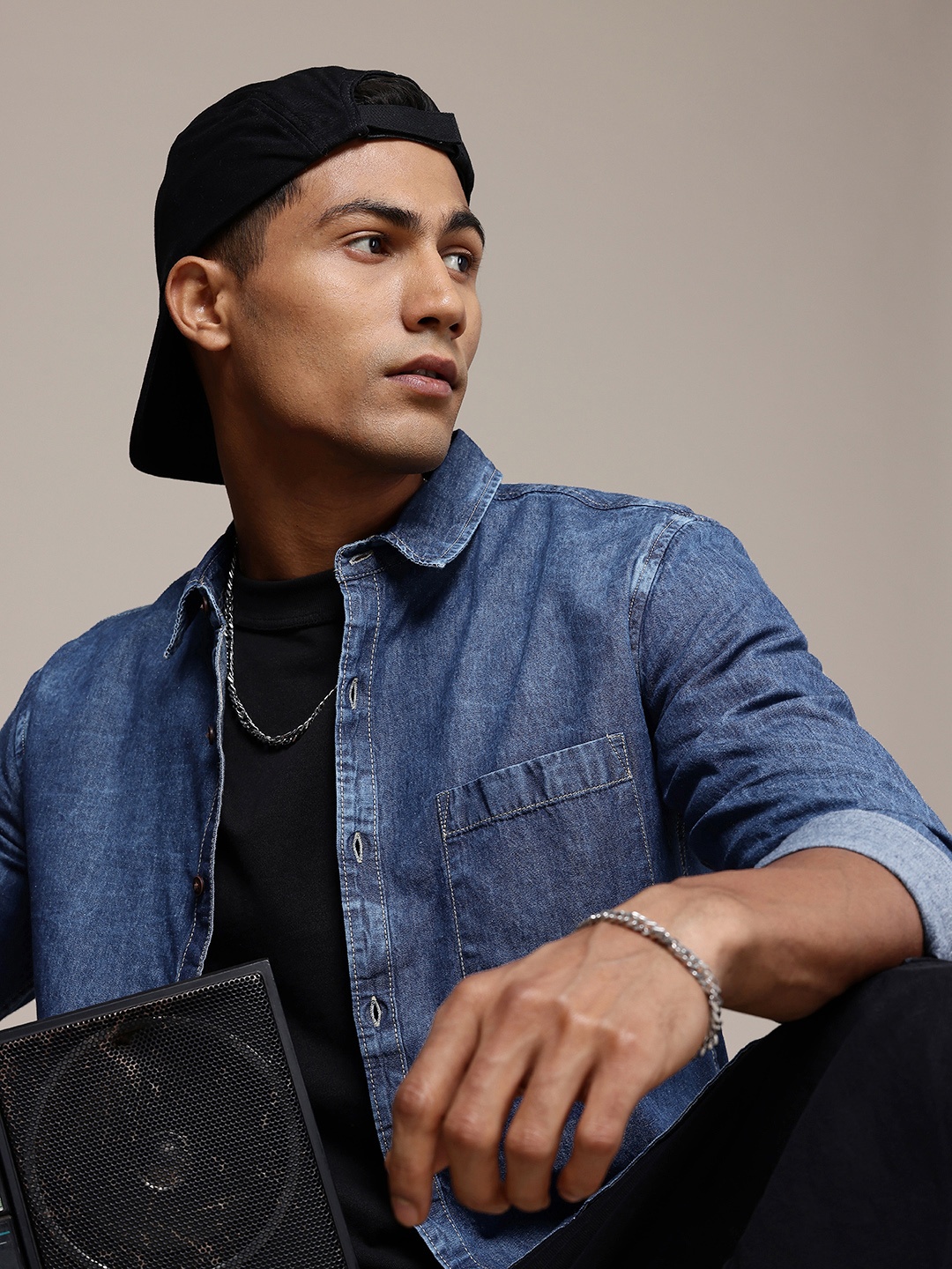

The Roadster Life Co. Pure Cotton Chambray Washed Casual Shirt, Blue