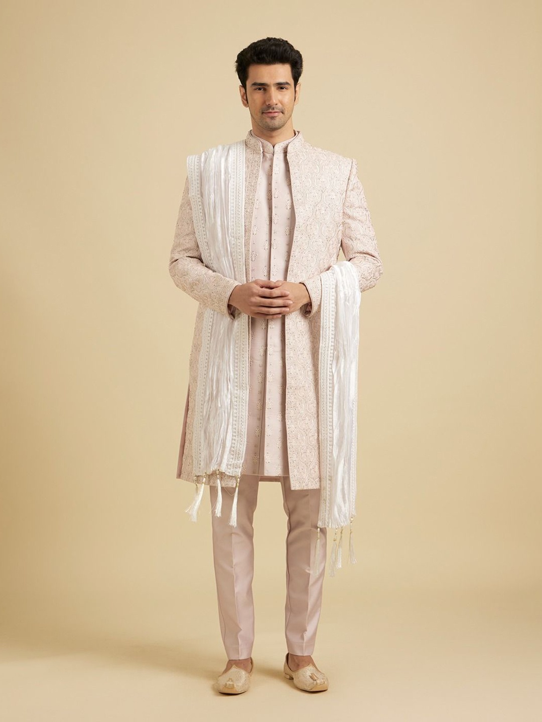 

Manyavar Ethnic Motifs Embroidered Thread Work Dupatta, White
