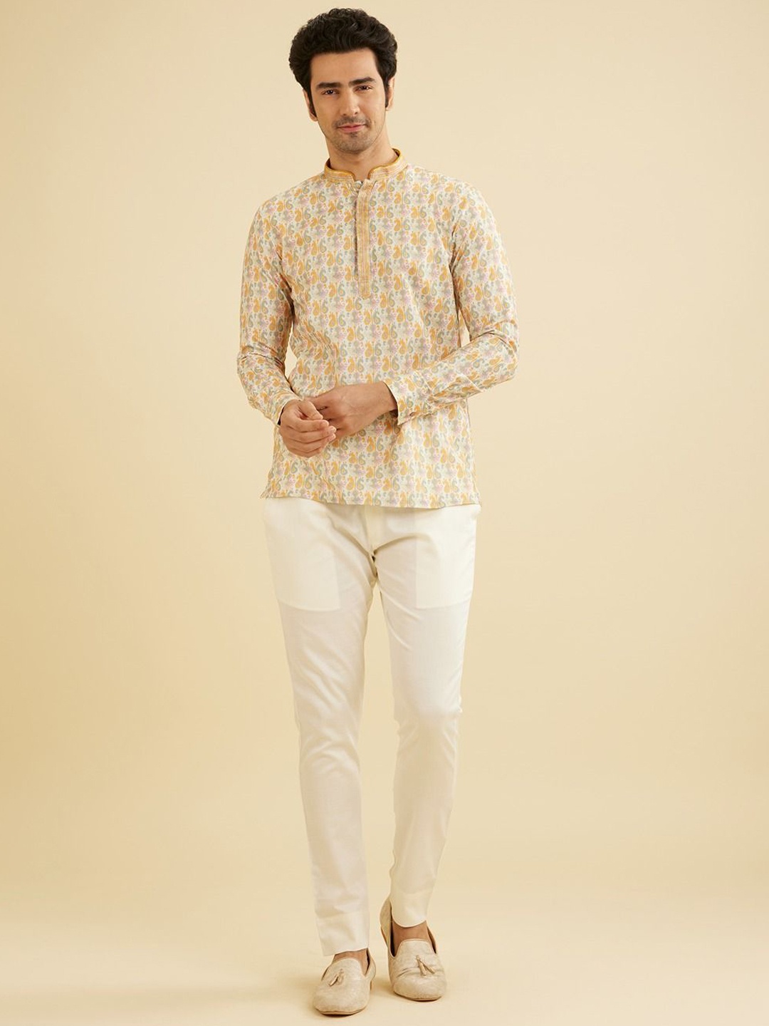 

Manyavar Men Printed Short Kurta, Off white