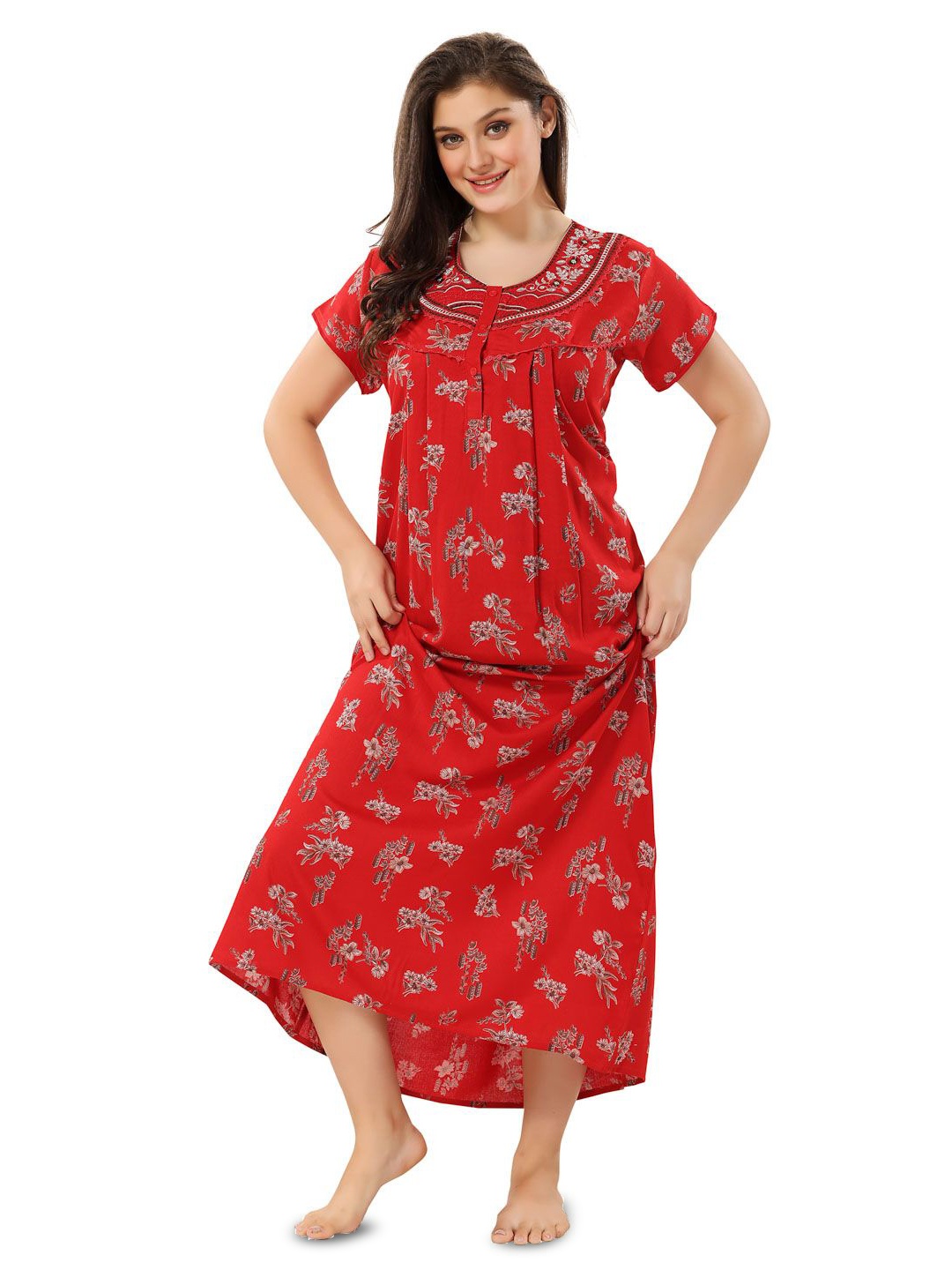 

Soulemo Women Floral Printed Maxi Nightdress, Red