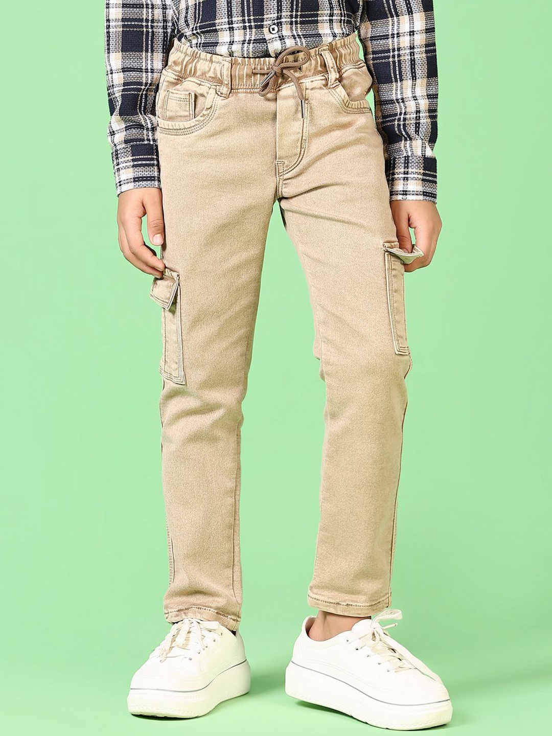 

V-Mart Boys Stretchable Mid Rise Jeans, Beige