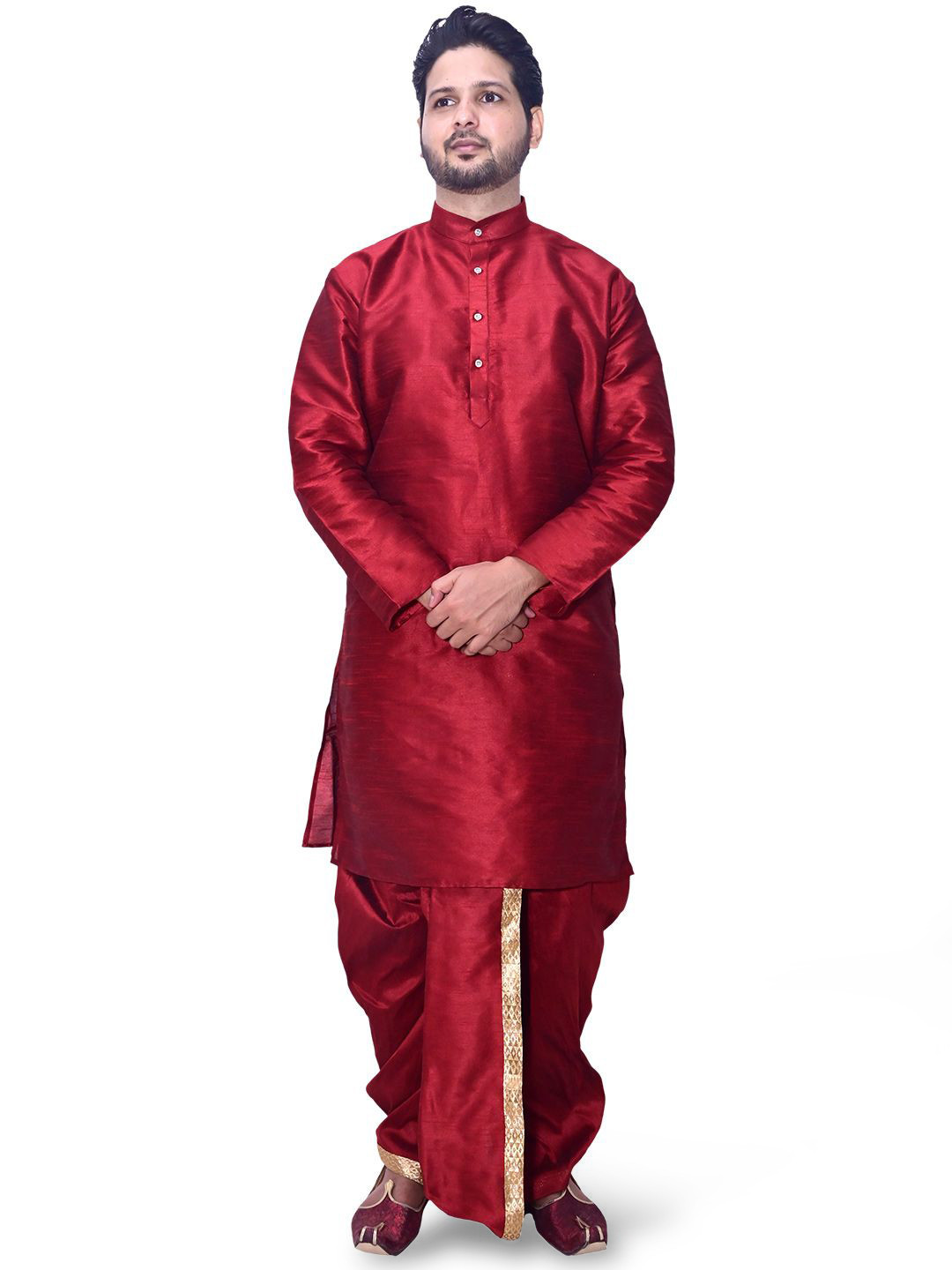 

Om Shubh Mangalam Band Collar Straight Kurta With Dhoti Pants, Red