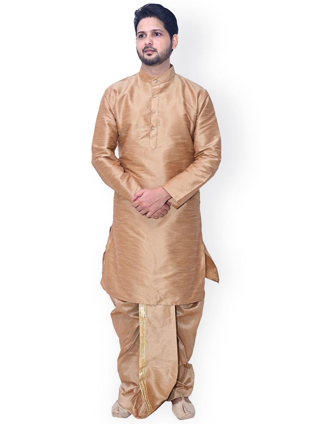 

Om Shubh Mangalam Band Collar Straight Kurta With Dhoti Pants, Brown