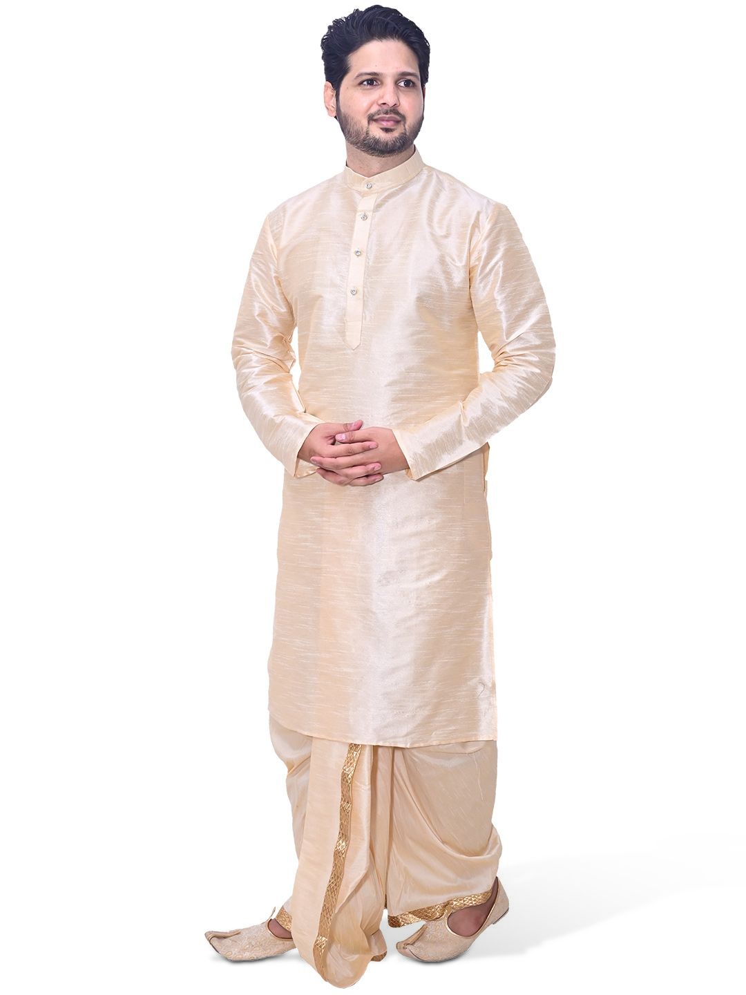 

Om Shubh Mangalam Band Collar Straight Kurta With Dhoti Pants, Beige