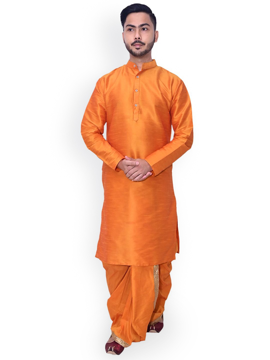 

Om Shubh Mangalam Band Collar Straight Kurta With Dhoti Pants, Orange