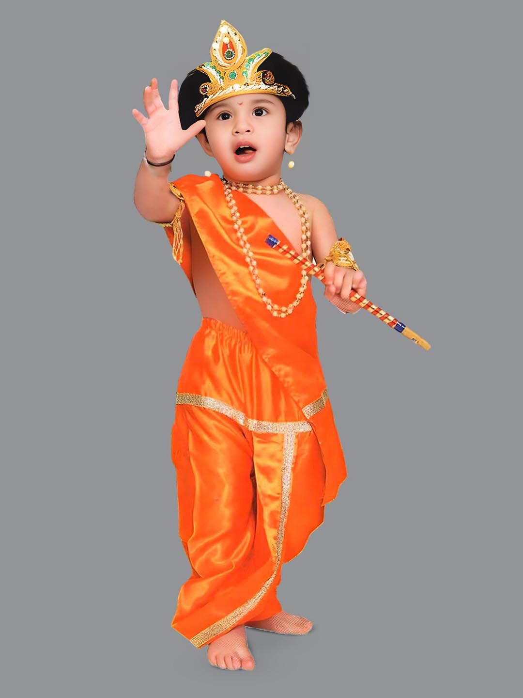 

Born Babies Unisex Kids Krishna Dress Top with Dhoti Pants, Orange