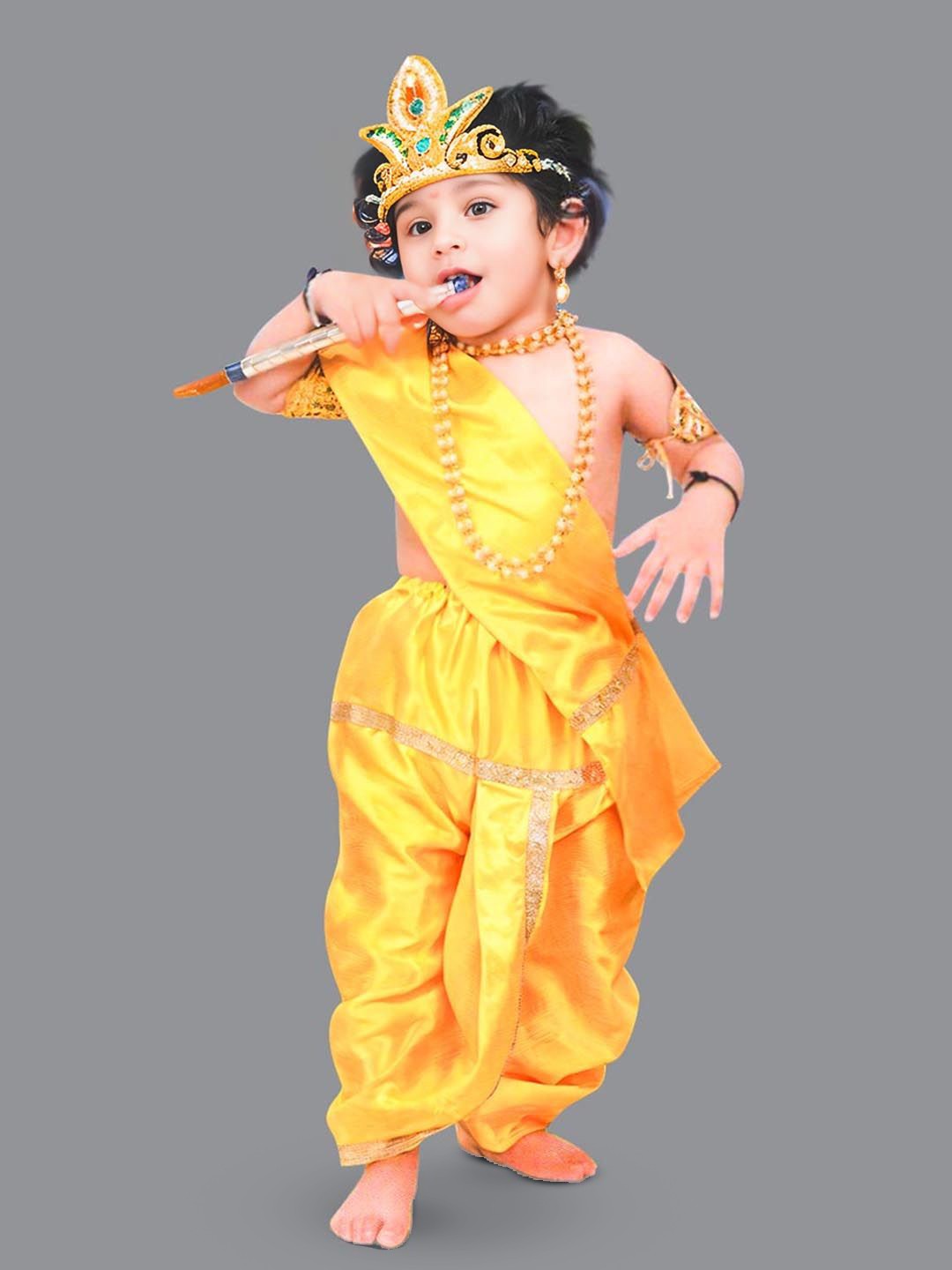 

Born Babies Unisex Kids Krishna Dress Top with Dhoti Pants, Yellow