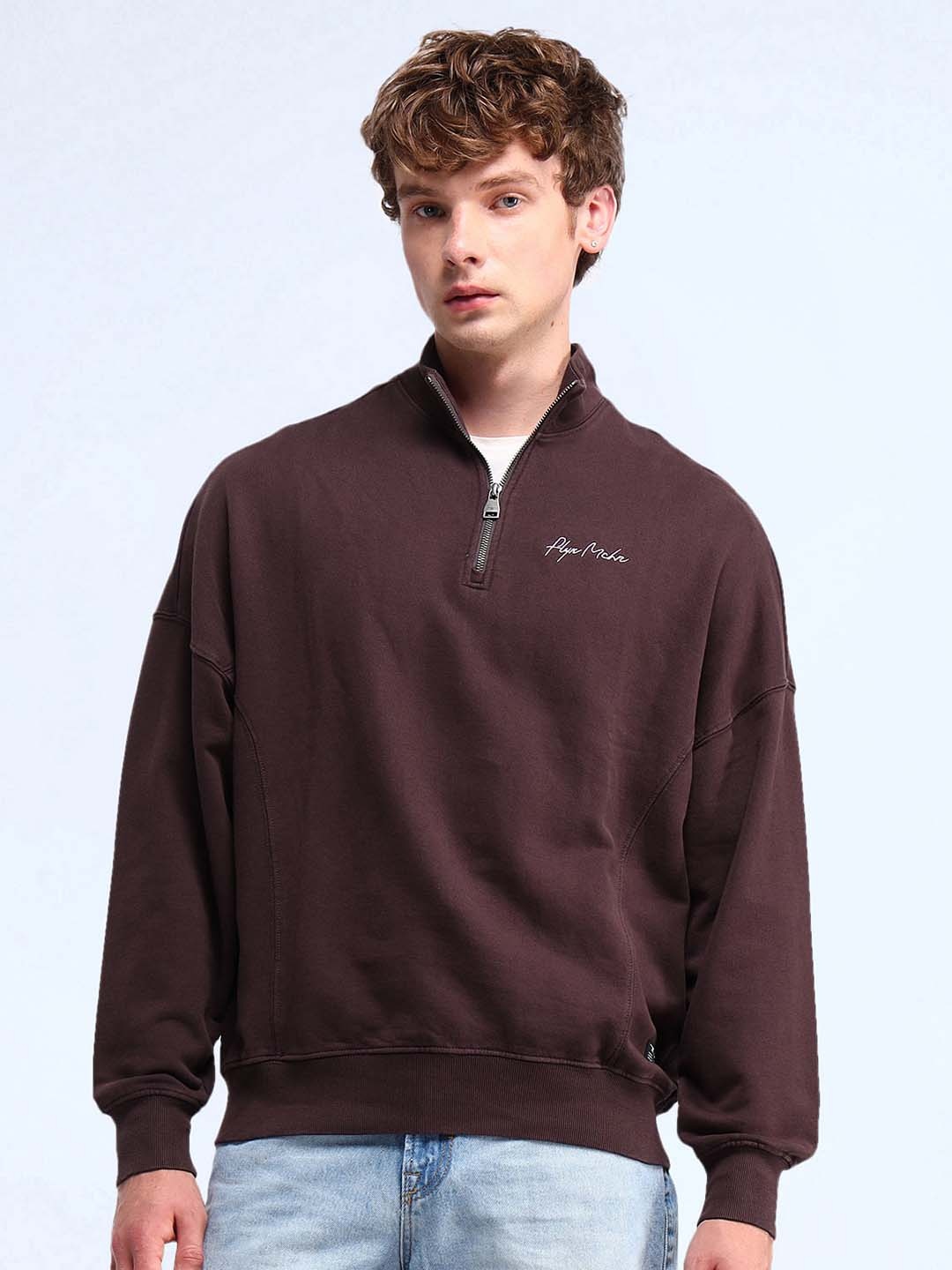 

Flying Machine Men Pure Cotton Oversized Fit Sweatshirt, Maroon