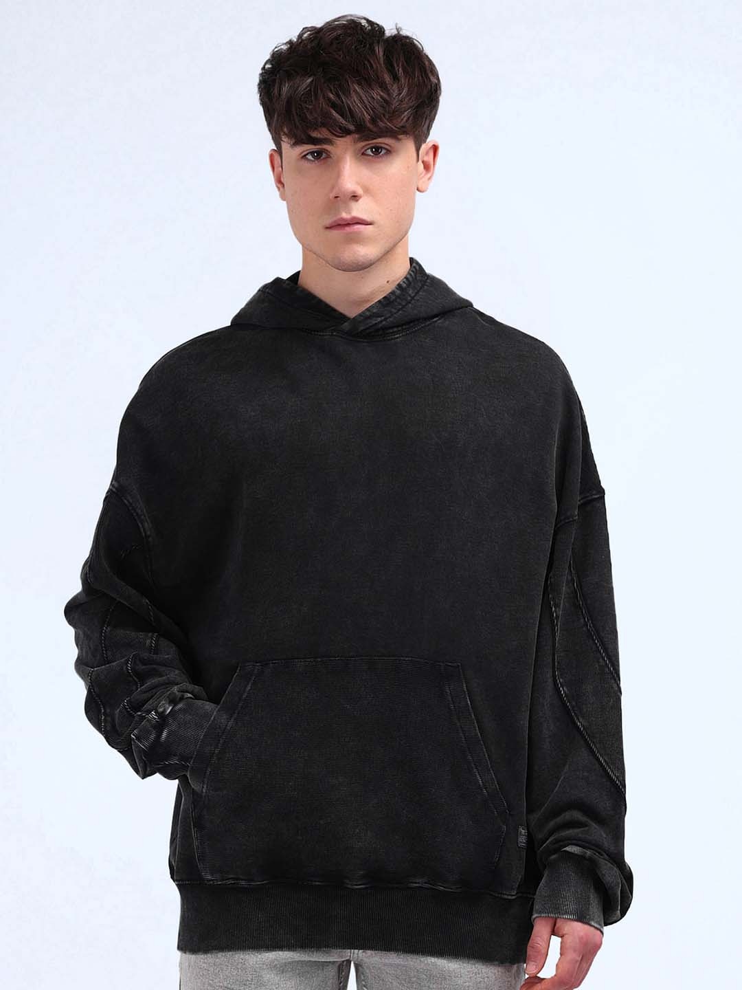 

Flying Machine Men Cotton Hooded Oversized Sweatshirt, Charcoal