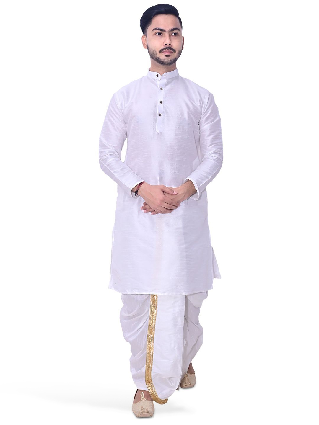 

Om Shubh Mangalam Band Collar Straight Kurta With Dhoti Pants, White