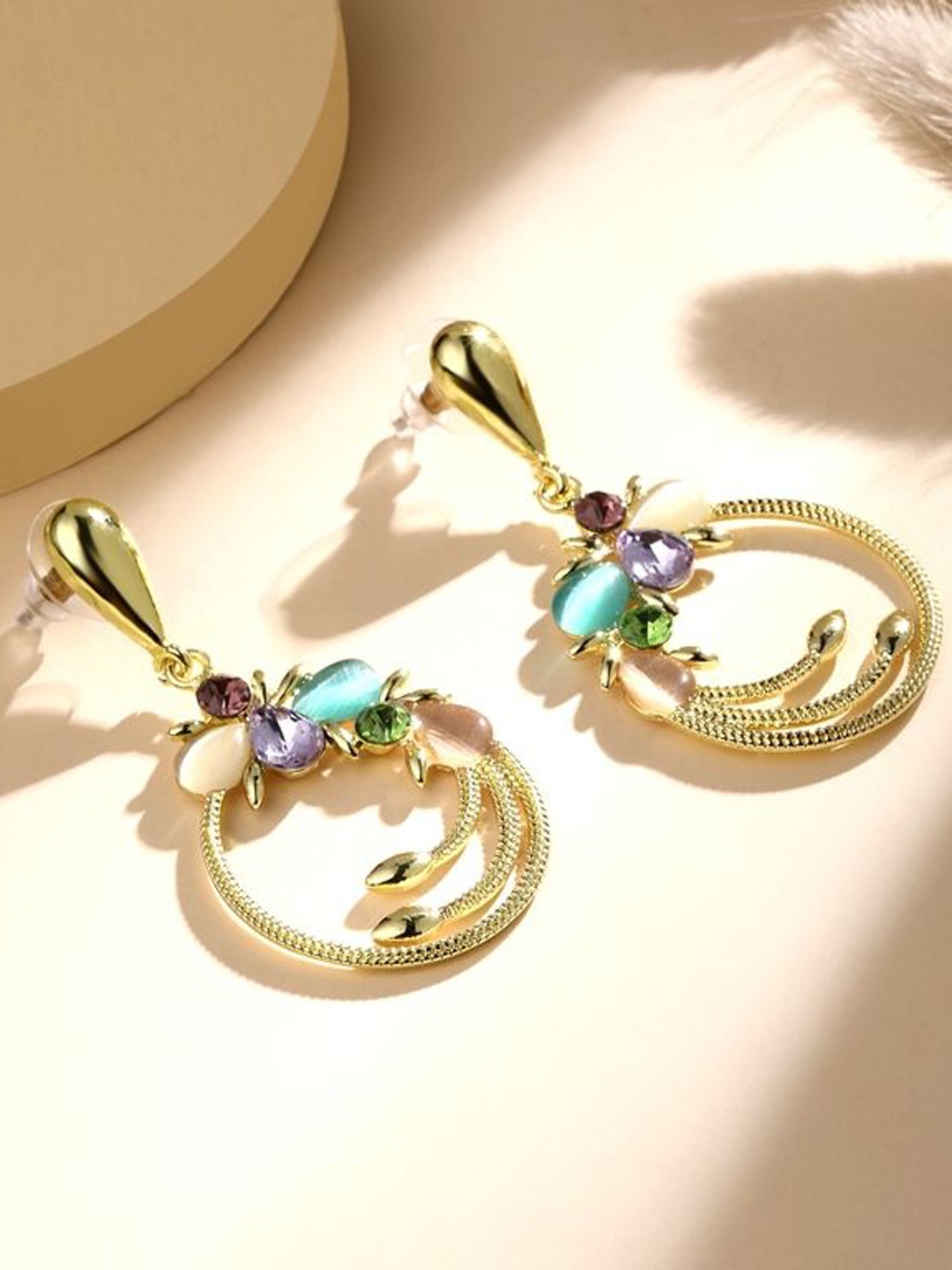 

Cierra Gold-Plated Crystals Circular Shaped Drop Earrings