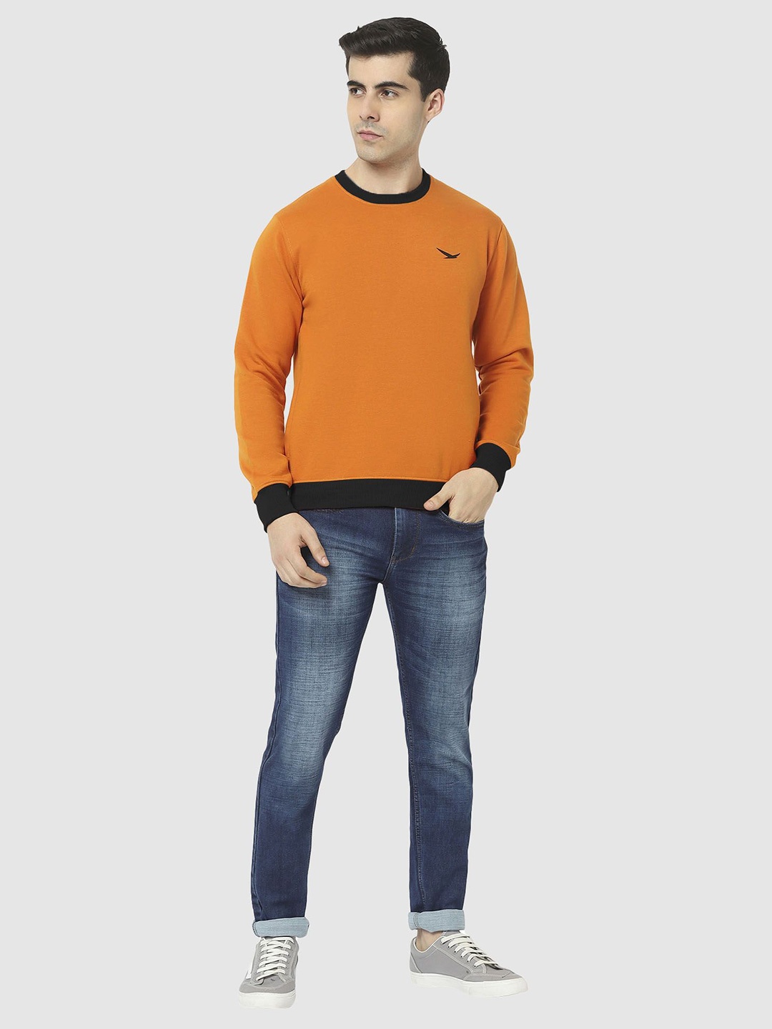 

HiFlyers Men Colourblocked Round Neck Sweatshirt, Orange