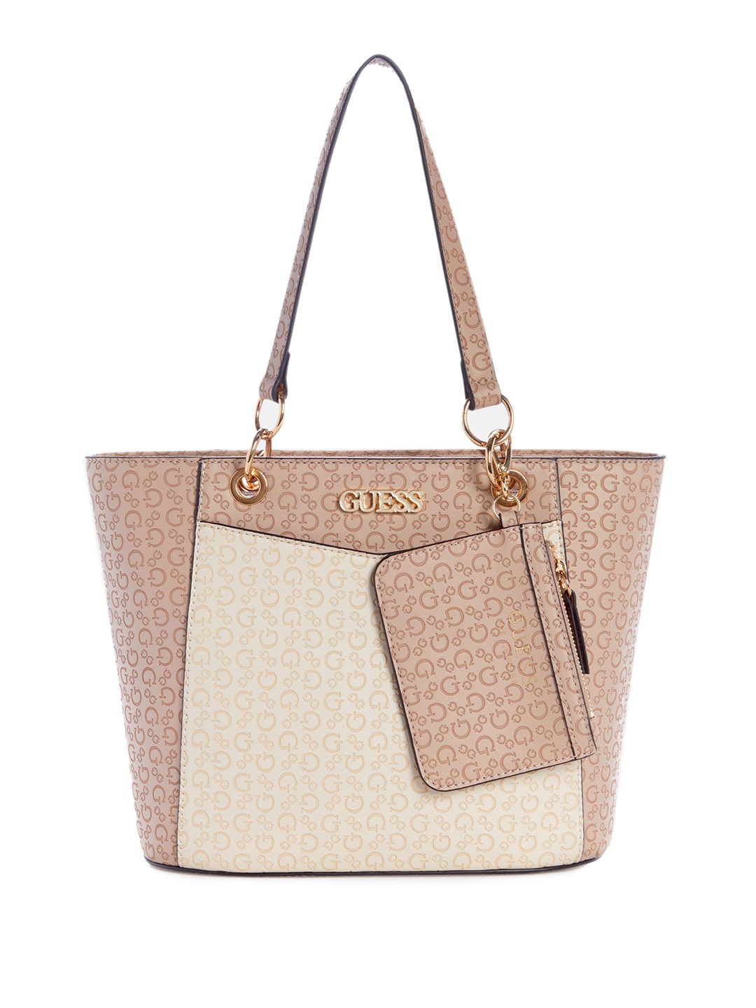 

GUESS Brand Logo Textured Structured Shoulder Bag, Nude