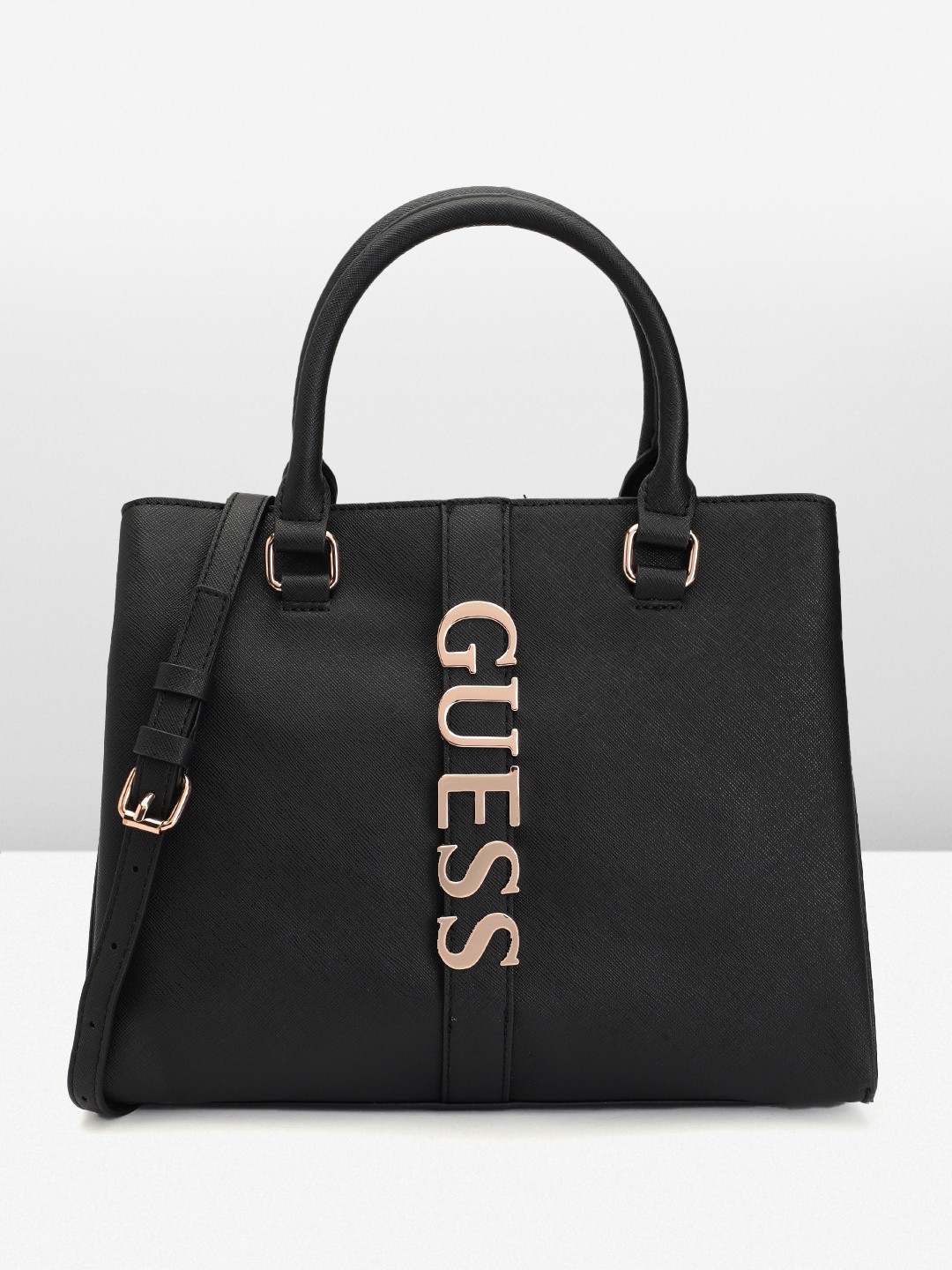 

GUESS Solid Structured Handheld Bag, Black
