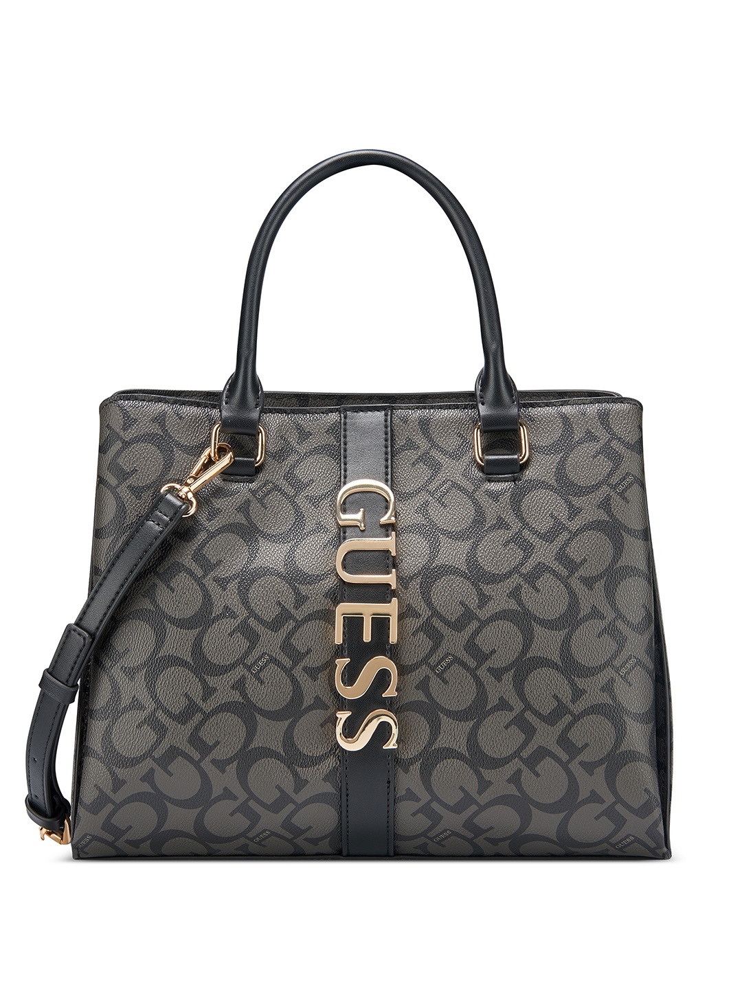 

GUESS Printed Satchel Handbag with Detachable Sling Strap, Charcoal