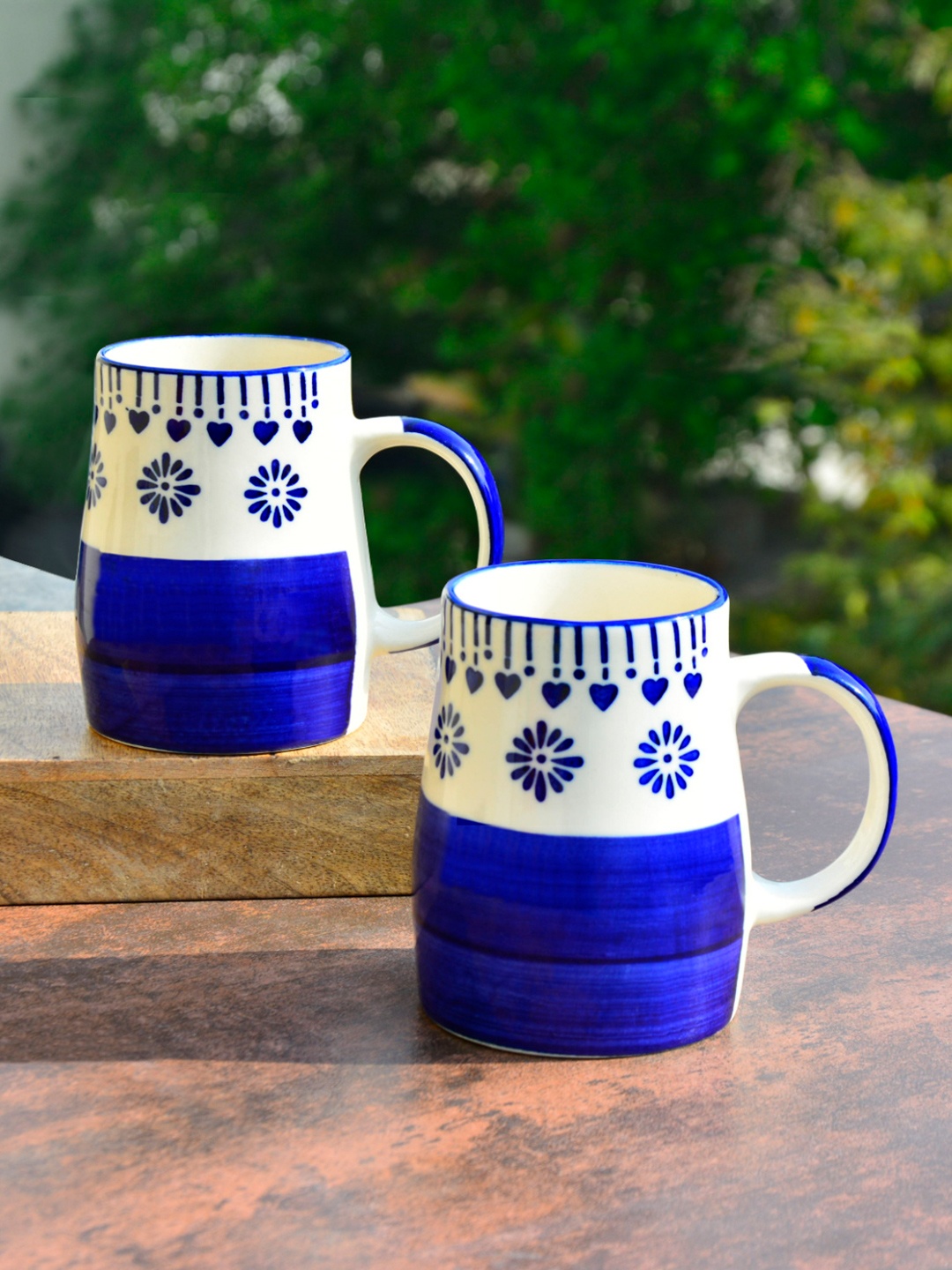 

StyleMyWay Blue & White 2 Pieces Floral Printed Ceramic Glossy Mugs-450 ml