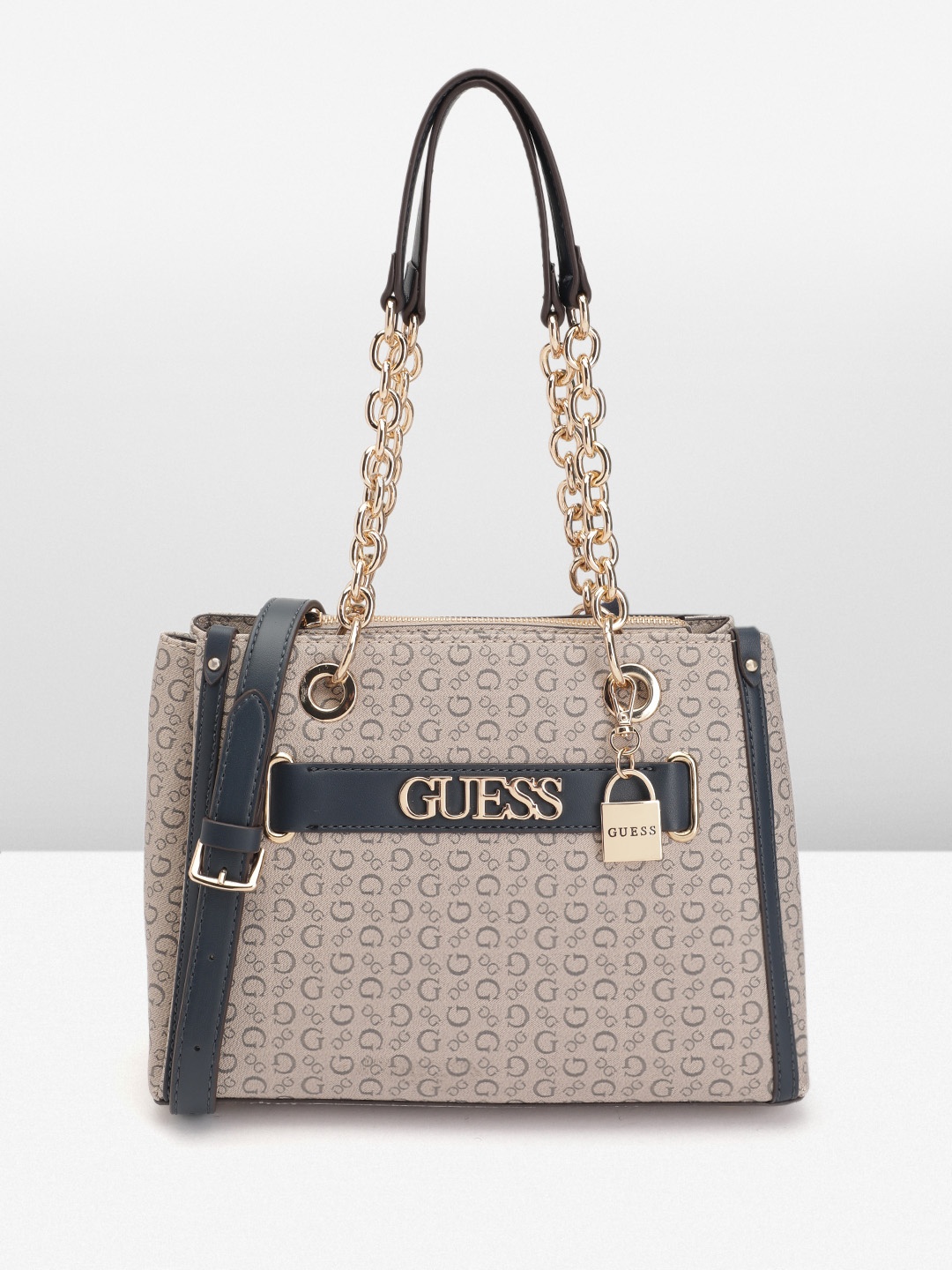 

GUESS Printed Structured Shoulder Bag, Beige