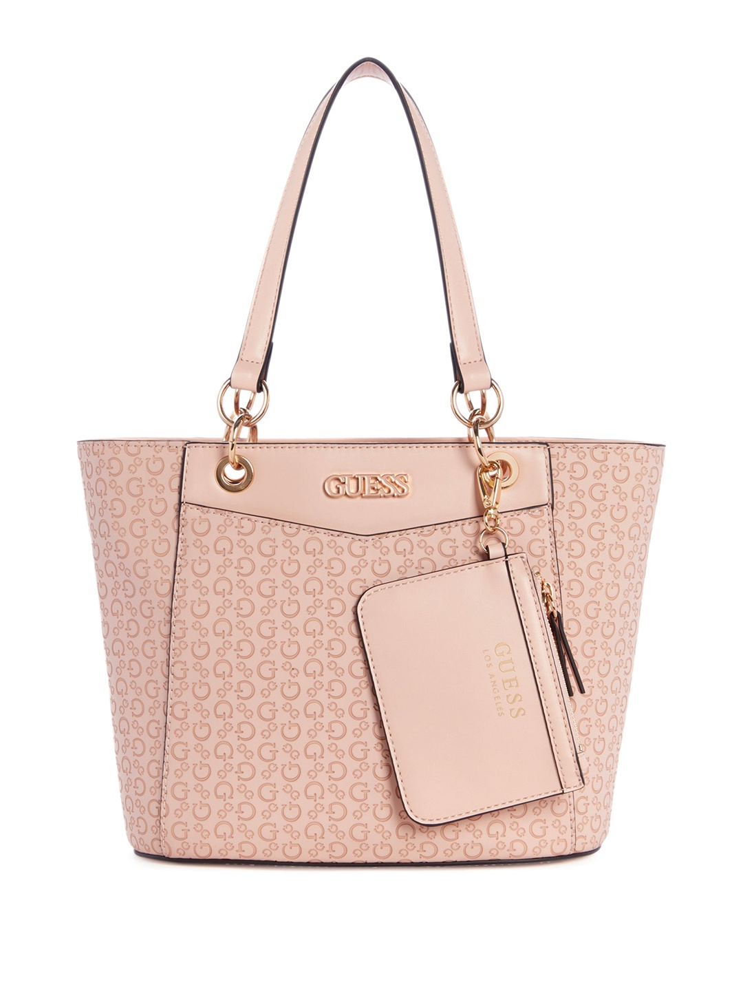 

GUESS Brand Logo Textured Structured Shoulder Bag, Peach
