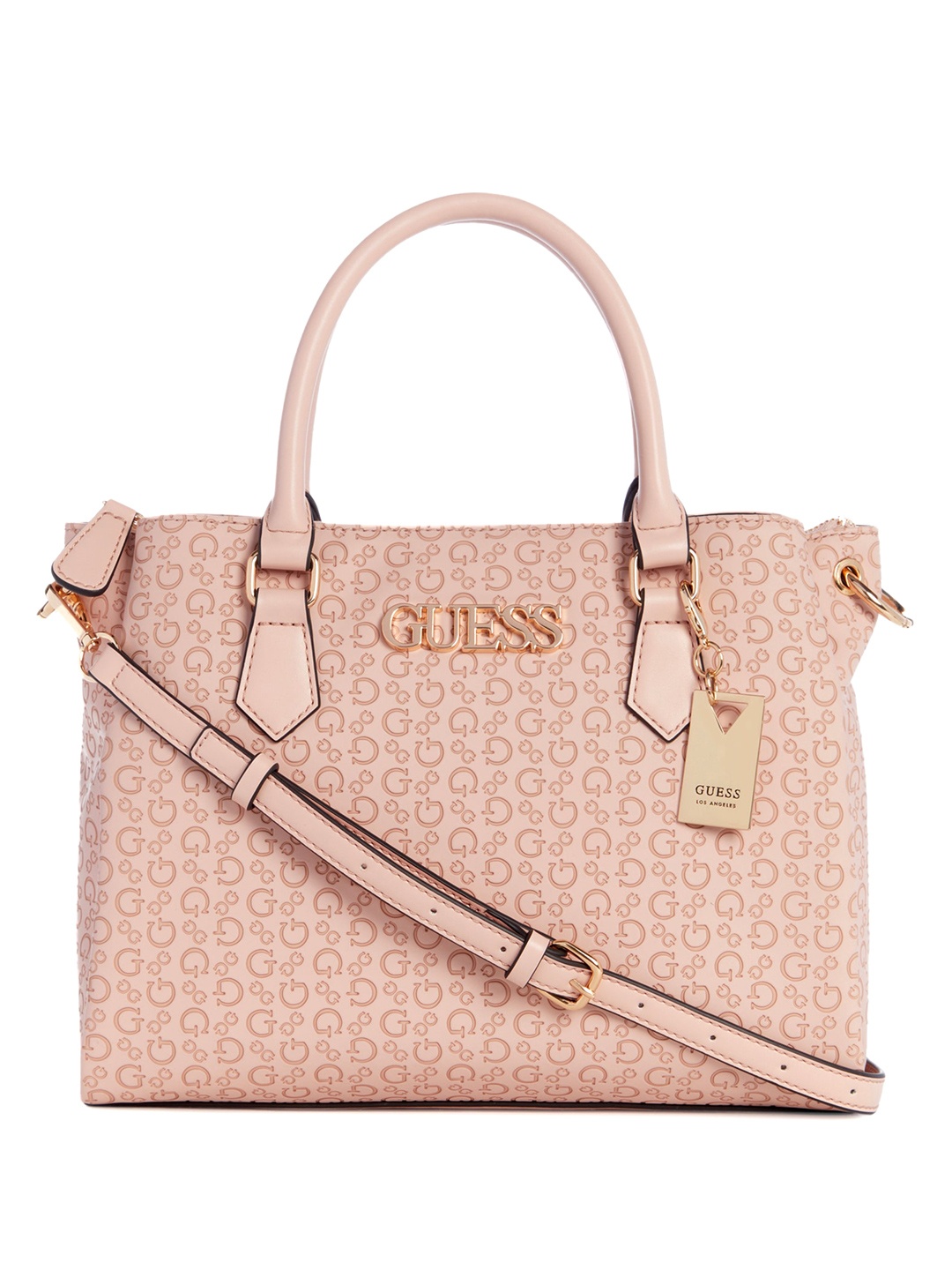 

GUESS Brand Logo Textured Structured Handheld Bag, Peach