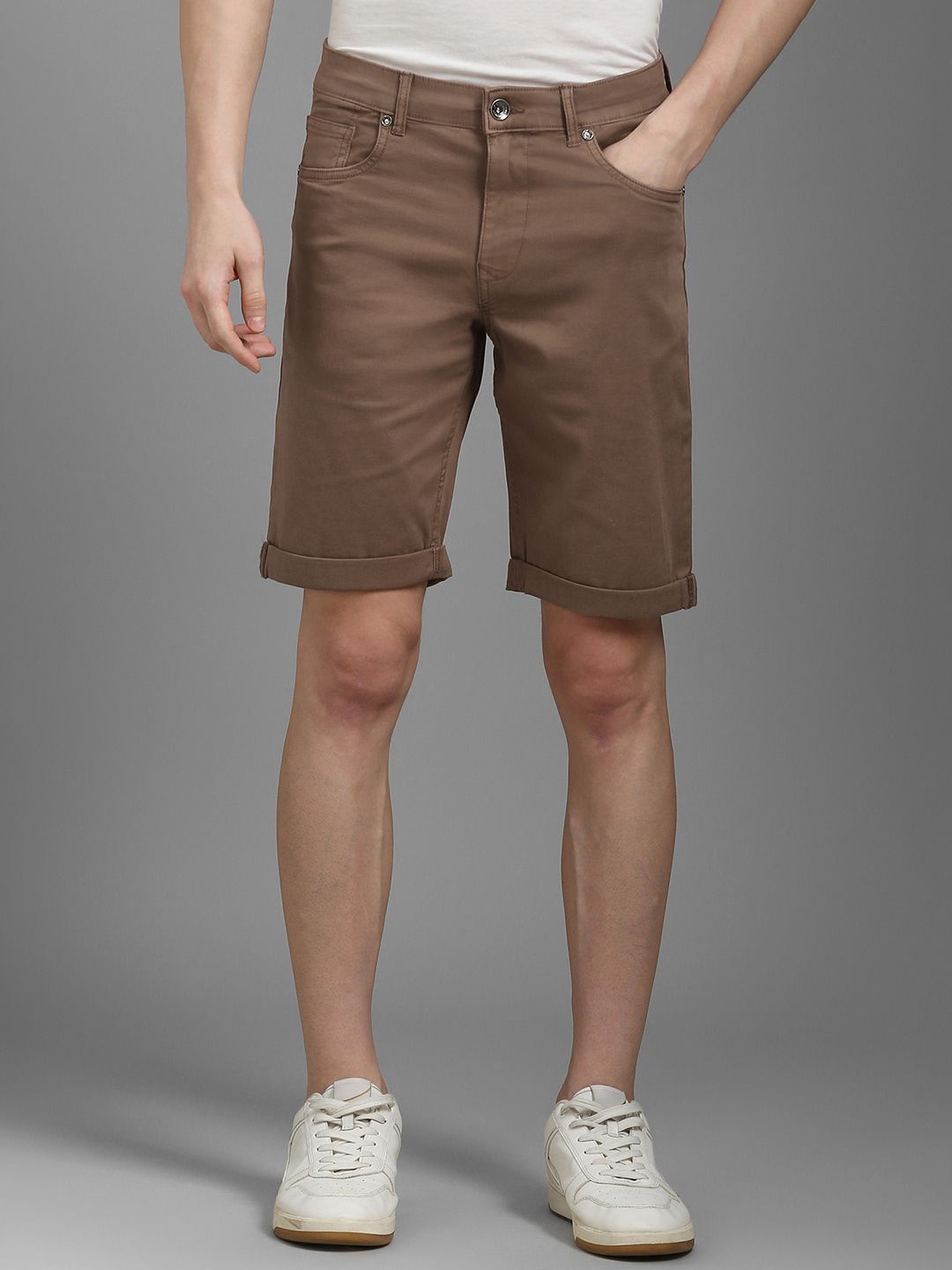 

Louis Philippe Jeans Men Slim Fit Mid-Rise Shorts, Brown