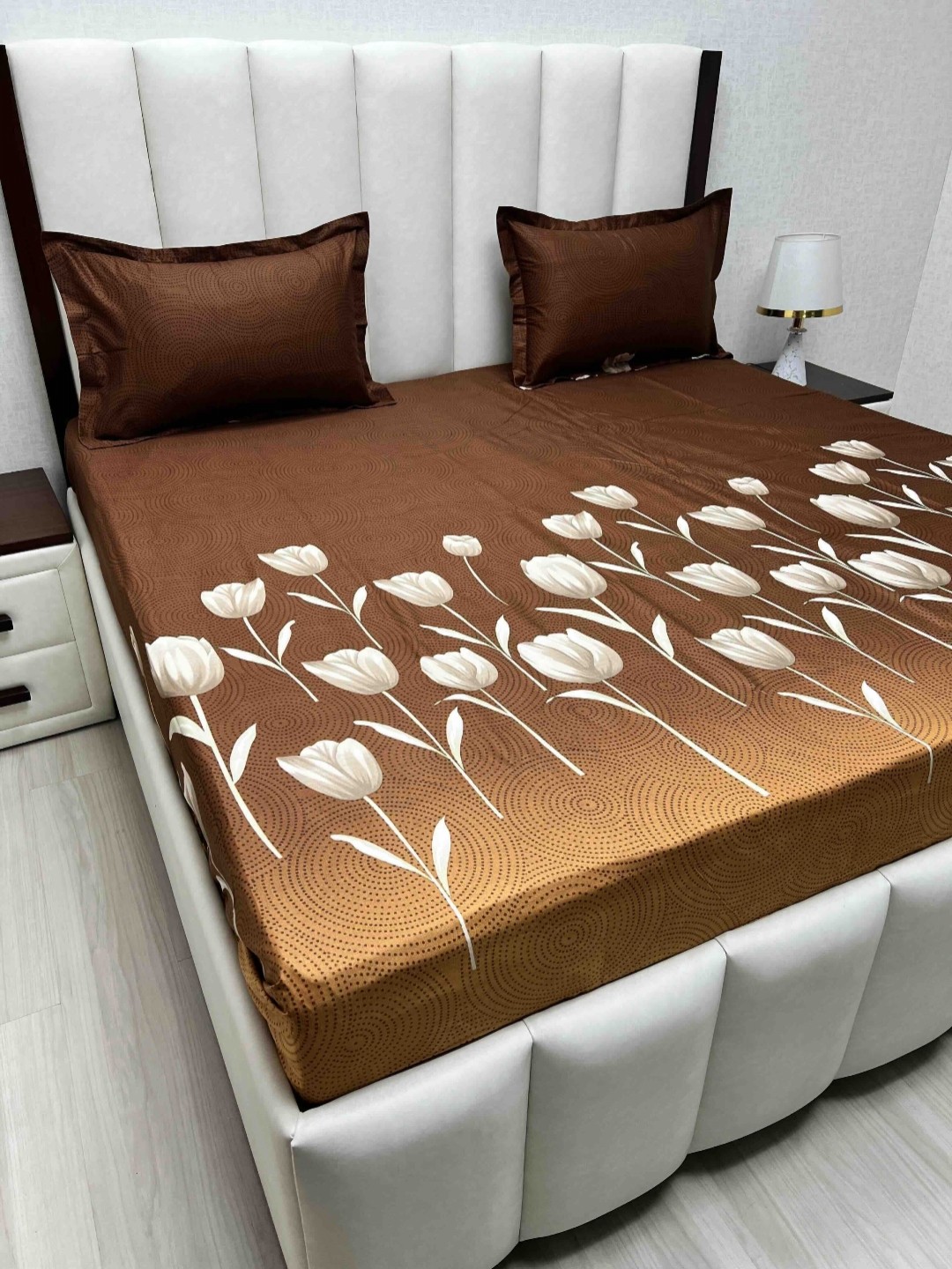 

Pure Decor Velar Sib Brown Floral Printed Cotton 300 TC King Bedsheet Set 2.74 x 2.74 m
