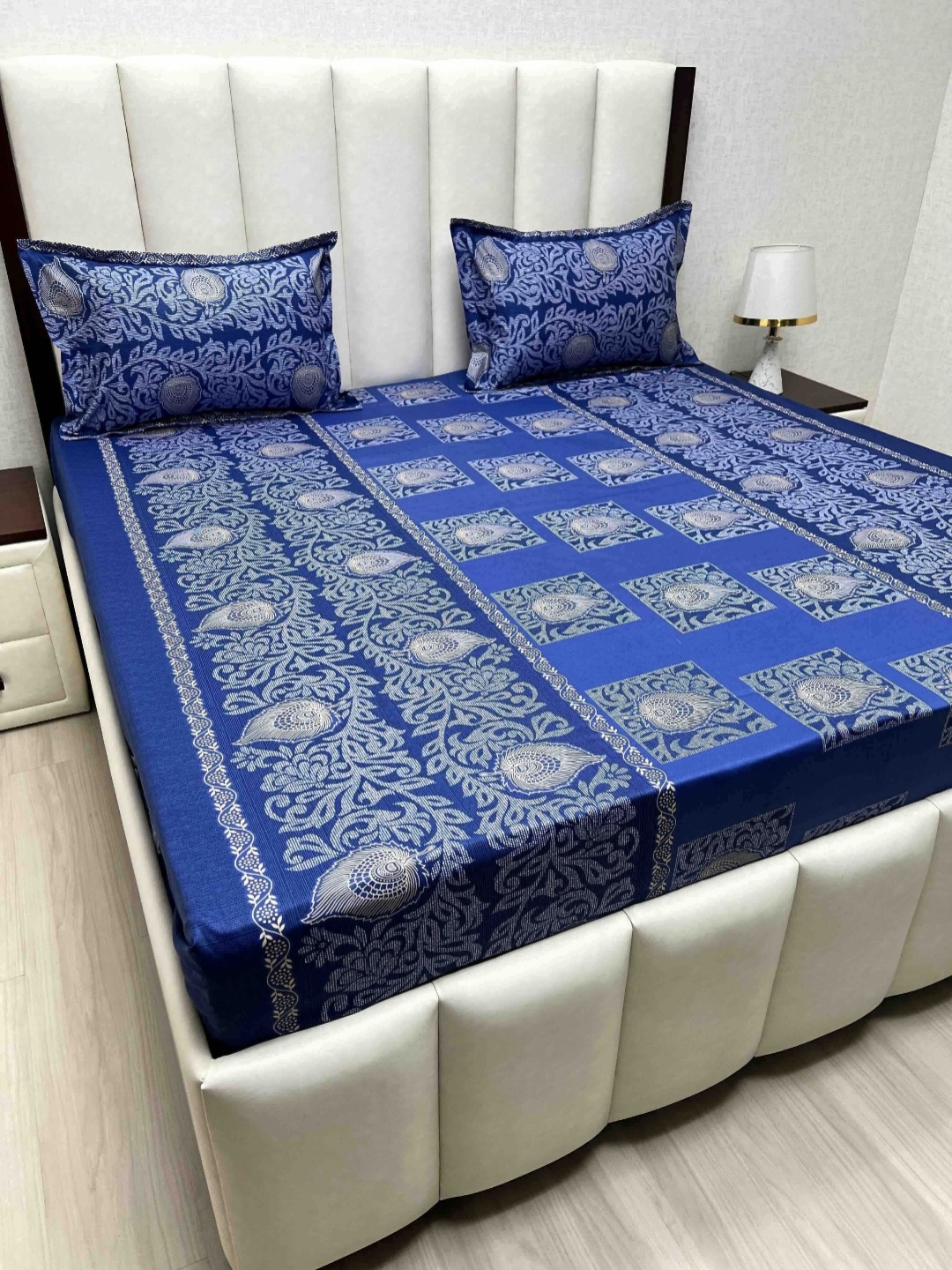 

Pure Decor Velar Sib Blue Printed Cotton 300 TC King Bedsheet Set 2.74 x 2.74 m