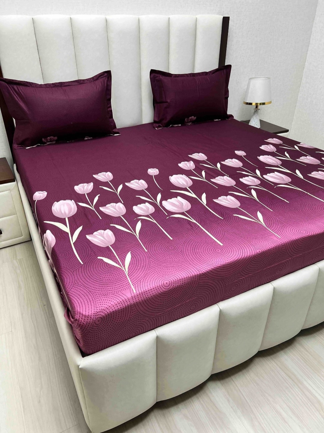 

Pure Decor Velar Sib Purple Floral Printed Cotton 300 TC King Bedsheet Set 2.74 x 2.74 m