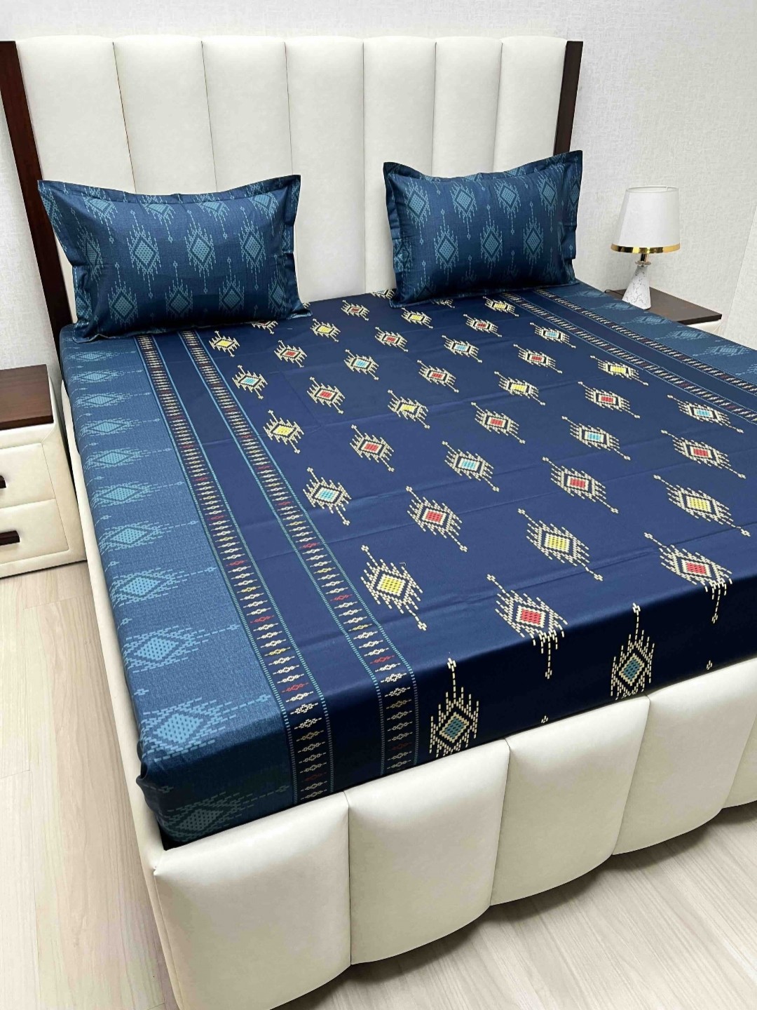 

Pure Decor Velar Sib Blue Geometric Printed Cotton 300 TC King Bedsheet Set 2.74 x 2.74 m