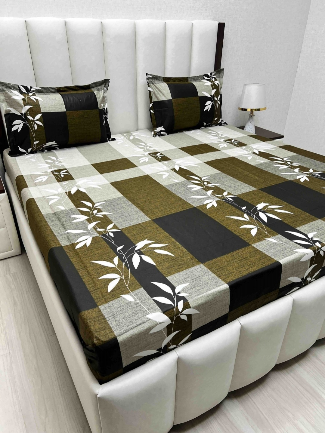 Pure Decor Velar Sib Green Floral Printed Cotton 300 TC King Bedsheet Set 2.74 x 2.74 m
