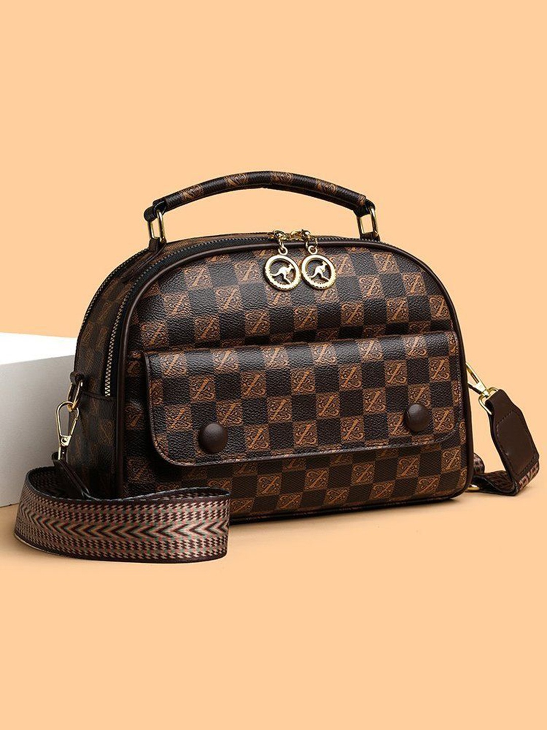 

Diva Dale Women Checked Crossbody Sling Bag, Brown