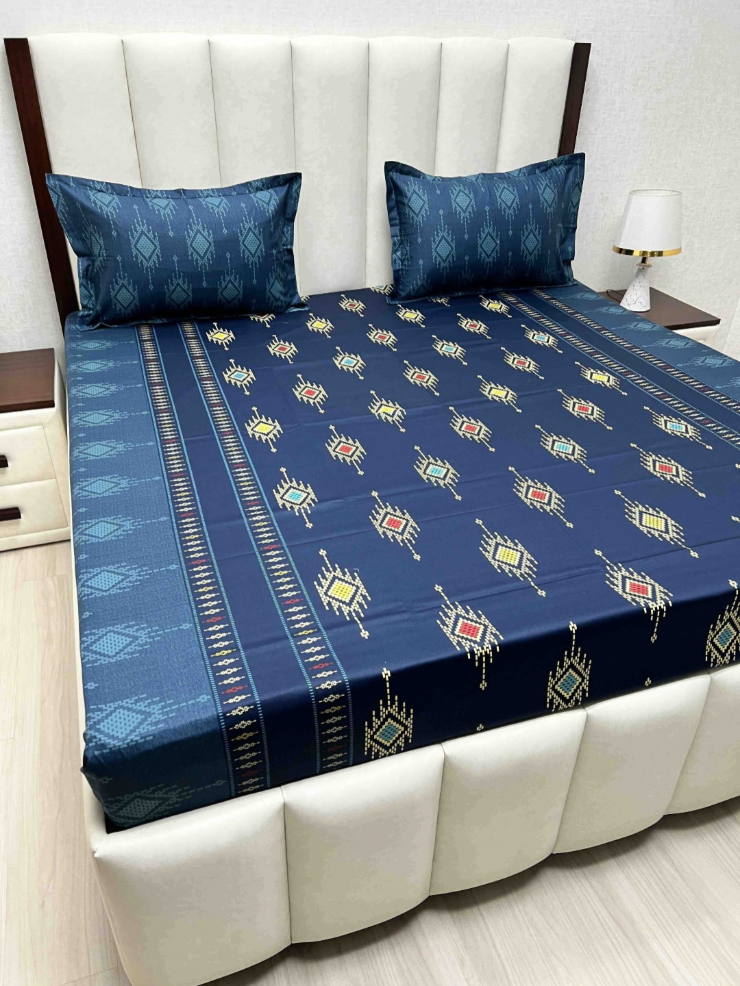 

Pure Decor Velar Sib Blue Geometric Printed Cotton 380 TC King Bedsheet Set 2.74 x 2.74 m